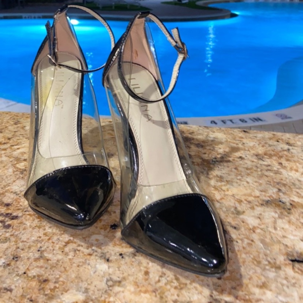 Black and Clear Pump Heel Shoes